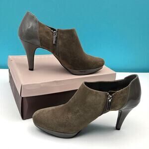 Bandolino Cardinal 11M "Gray" Suede Zippered Ankle Bootie Boots Shoes 3.5" heel